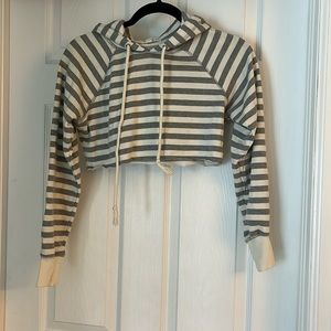 Forever21 white and grey striped cropped hoodie